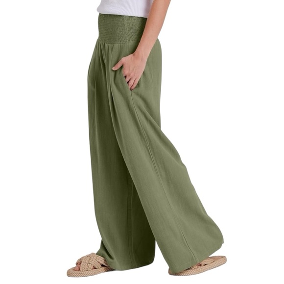 ANRABESS Women Linen Palazzo Pants Green Size Large NWOT - Picture 3 of 5